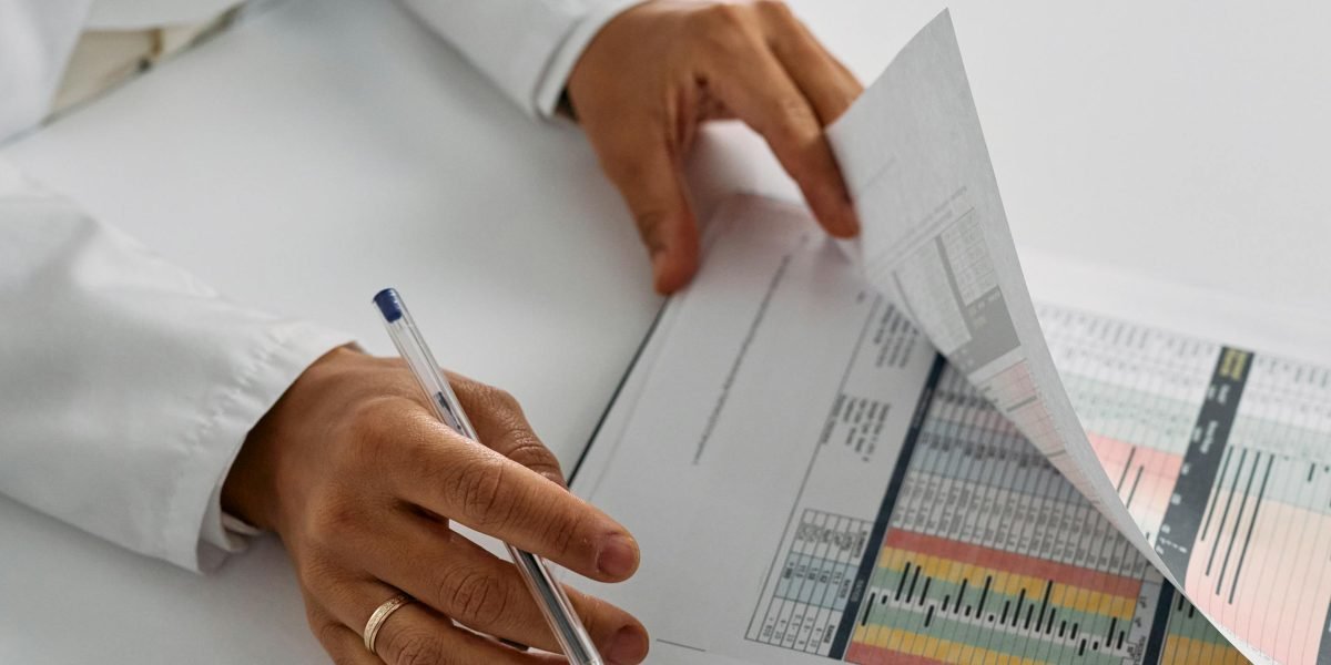 A person critically evaluating a report, symbolizing the need for scrutiny and trust in AI-generated output.