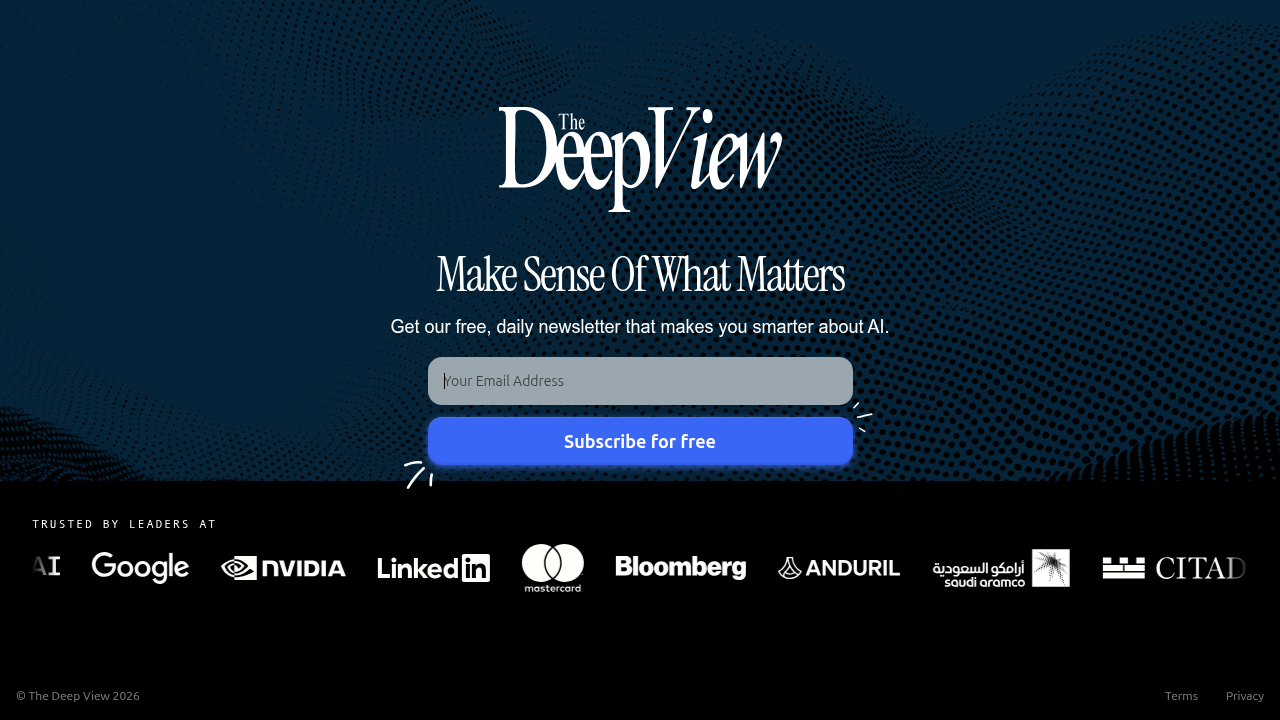 Screenshot of The Deep View Newsletter subscription page, highlighting the call to action for daily AI updates.