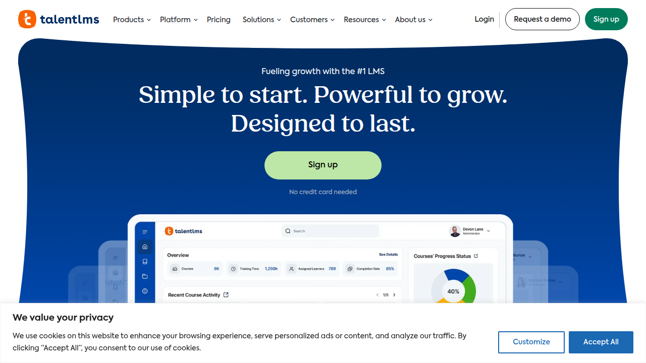 Screenshot of TalentLMS, an example of a popular online learning platform that might offer advanced features for web development courses.