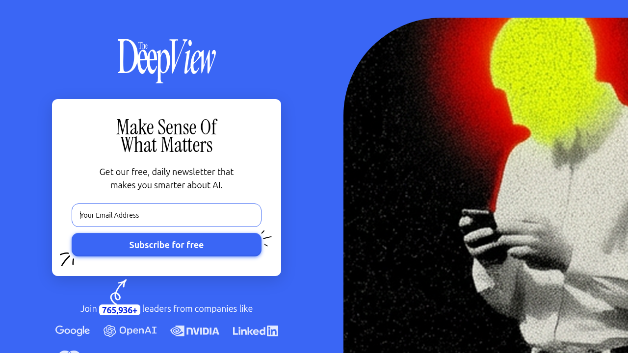 Screenshot of The Deep View newsletter website, a resource for daily AI updates mentioned in the article.