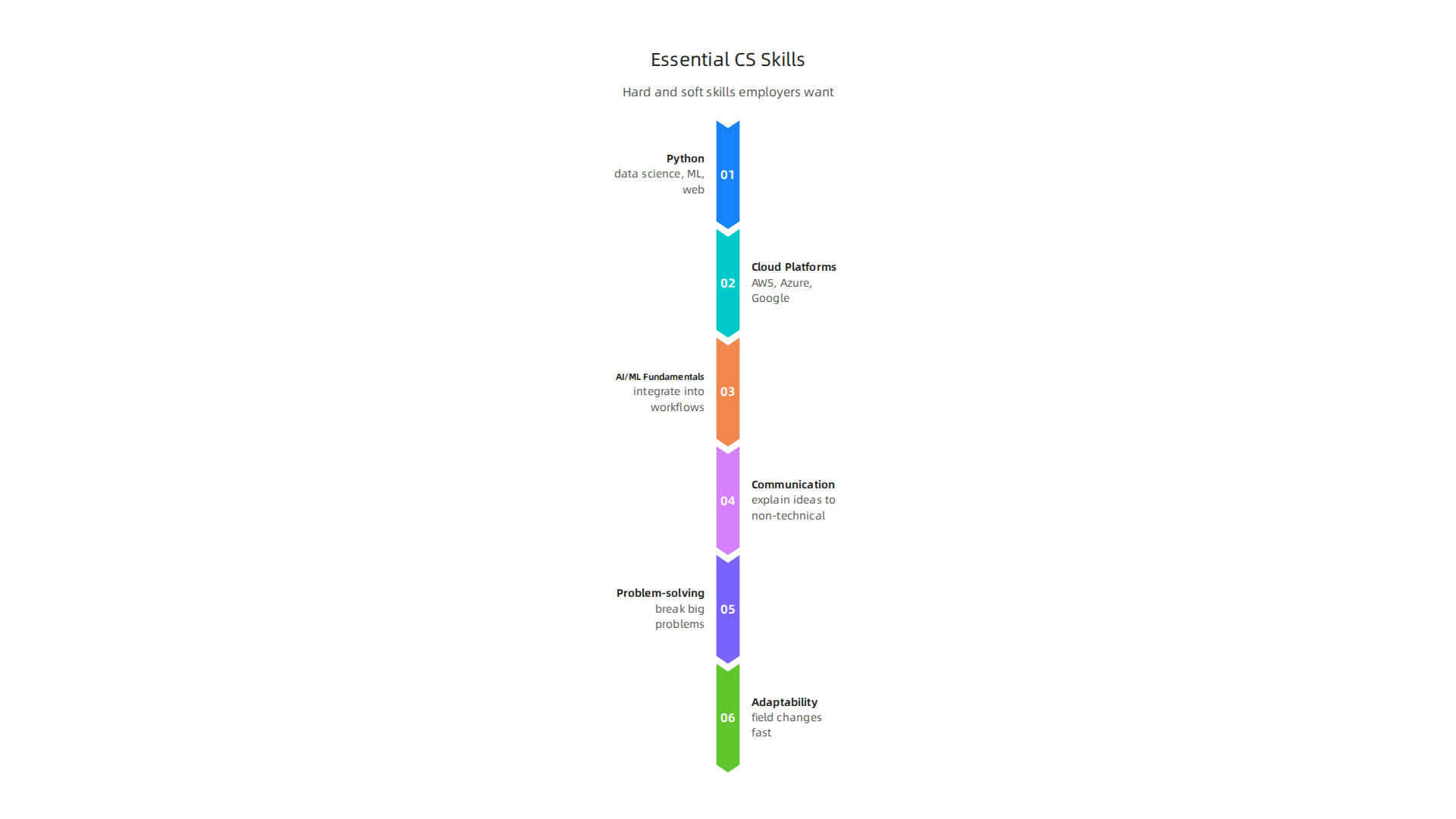 An infographic detailing the crucial hard and soft skills required for computer science professionals.