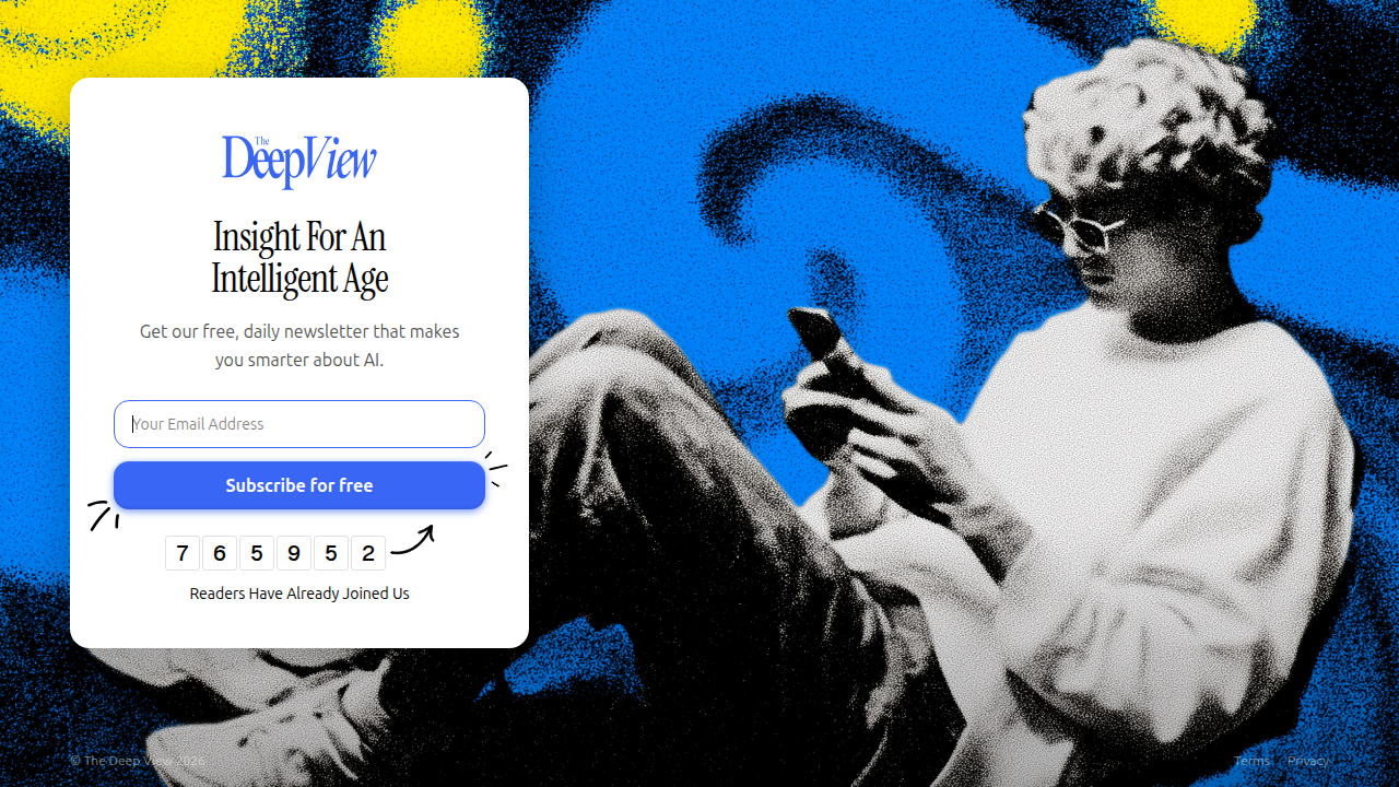 Subscription page for The Deep View Newsletter, offering daily clear updates on AI trends.