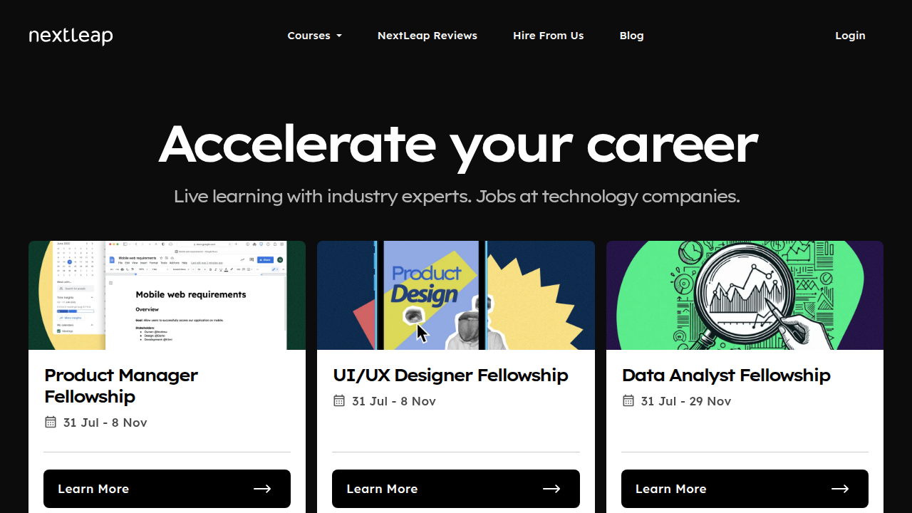 Homepage of NextLeap, showcasing their user-friendly online C++ compiler for programming learners.