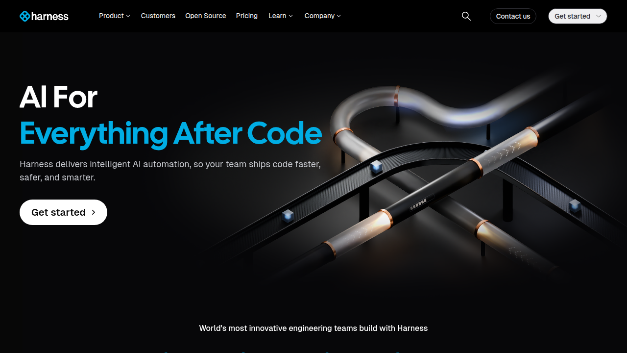 A screenshot of Harness.io's homepage, a platform relevant to modern software development lifecycle practices.