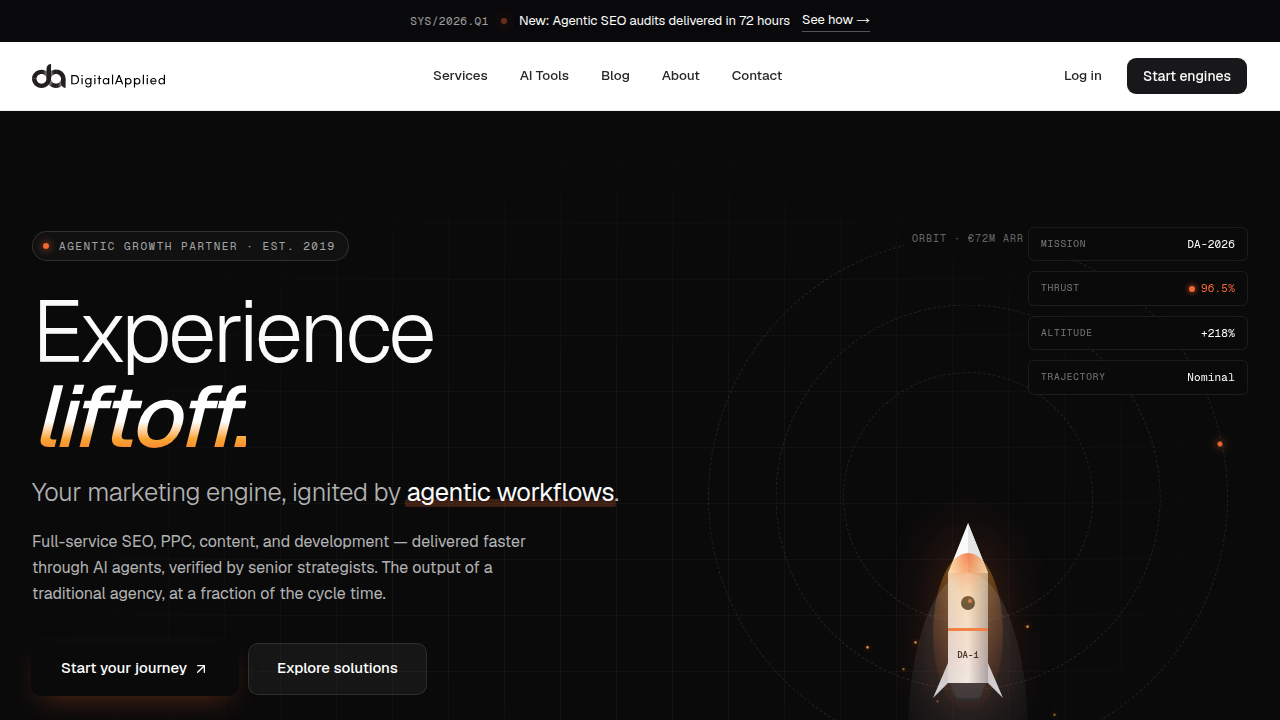 The Digital Applied homepage, offering insights into mobile app marketing and user retention statistics.