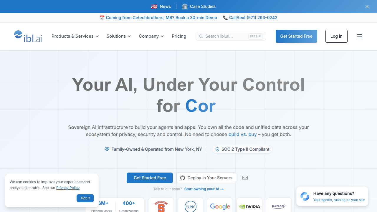 Homepage of IBL.ai, offering resources and guides on integrating AI agents with Learning Management Systems.