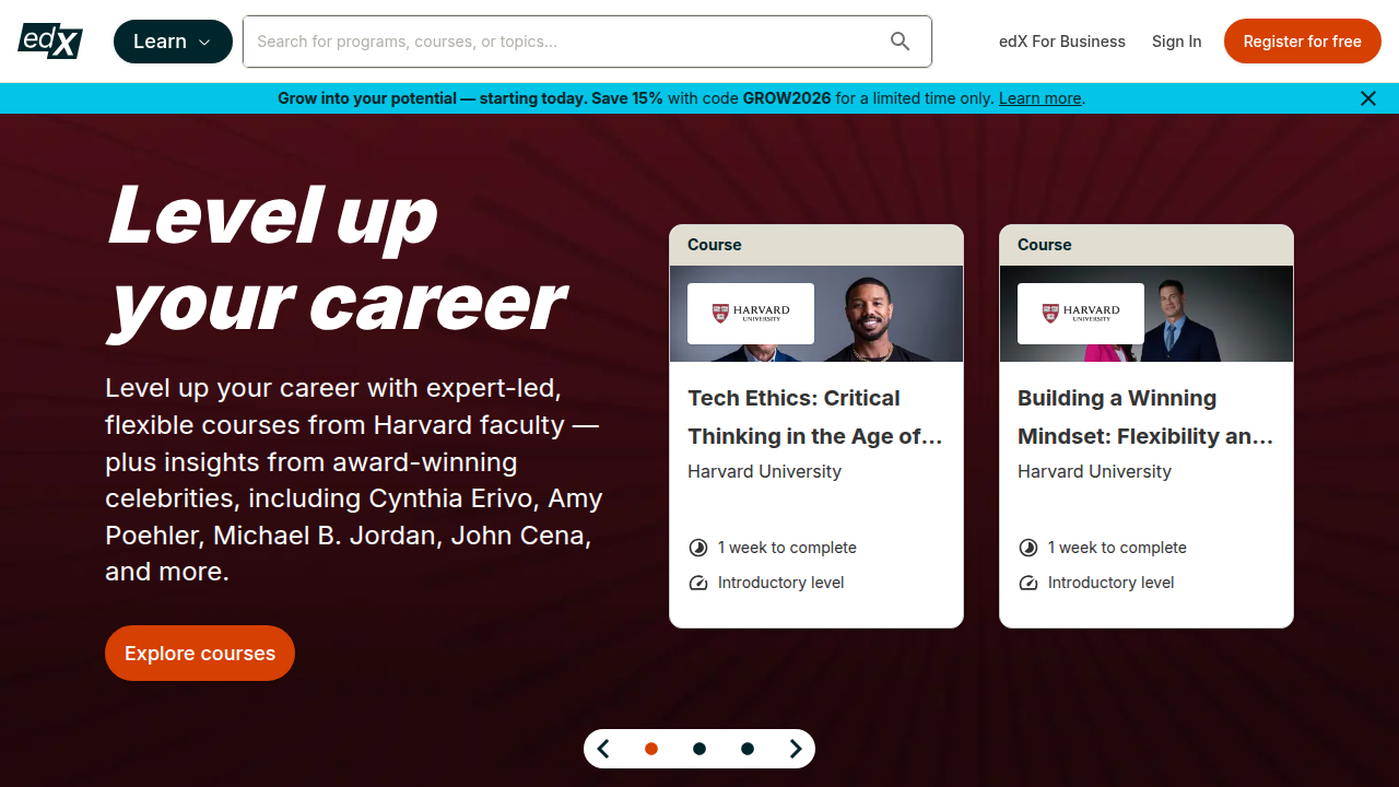 The edX platform hosts many free online courses, including Harvard's CS50, making quality education accessible.