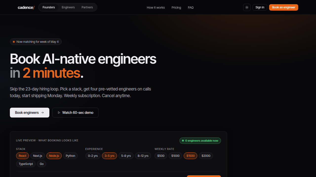 Screenshot of Cadence.withremote.ai, a resource providing insights into the junior engineer job market in 2026.