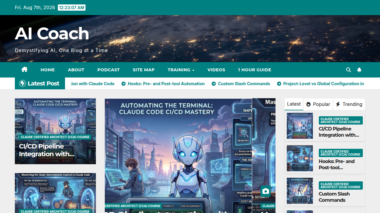 Screenshot of the Aicoach.co.za homepage, offering AI coaching and integration solutions.