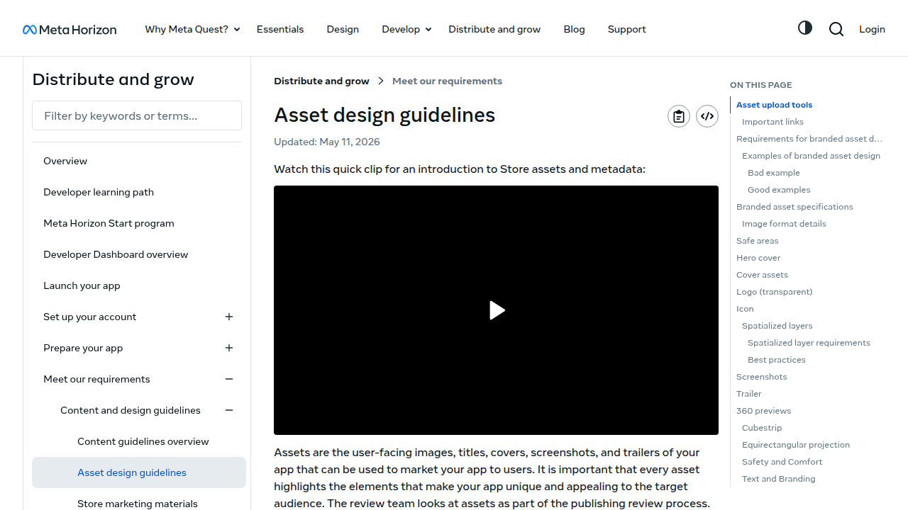 Guidelines from Meta for designing visual assets to be submitted to the Horizon Store.