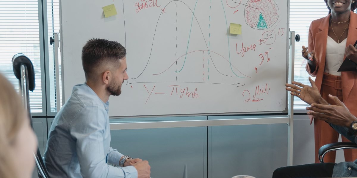 A diverse team collaboratively brainstorming ideas and strategies on a whiteboard.