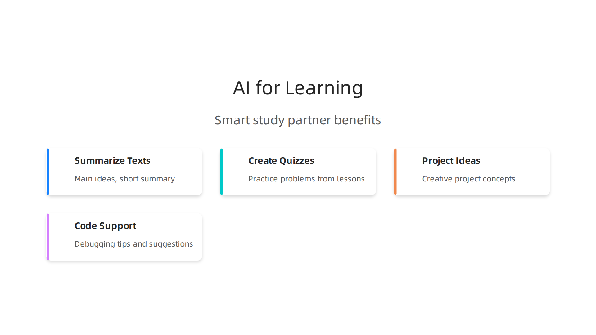 This infographic illustrates various ways AI tools can enhance and accelerate the learning process for online students.
