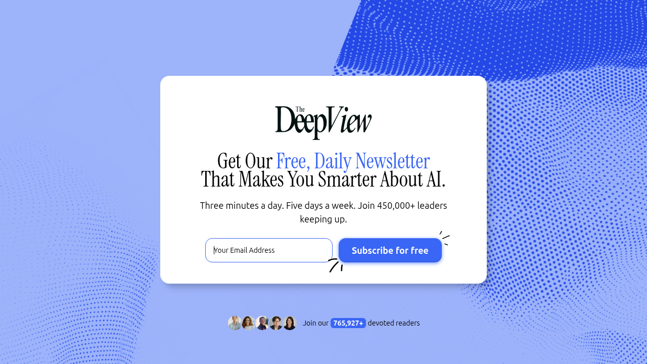 The landing page for The Deep View, an AI newsletter offering daily updates on artificial intelligence.